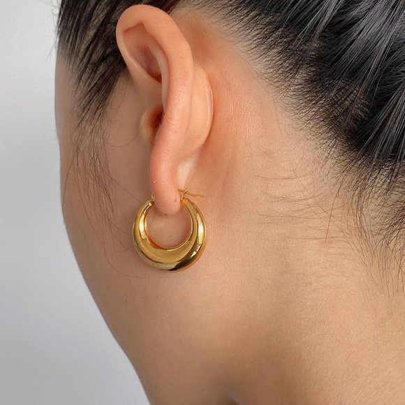 Chunky Gold Hoop Earrings, Thick Gold Hoop Earrings, Bold Gold Hoop Earrings - Picture 1 of 5